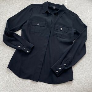 WHBM Black Silk Button Down Shirt